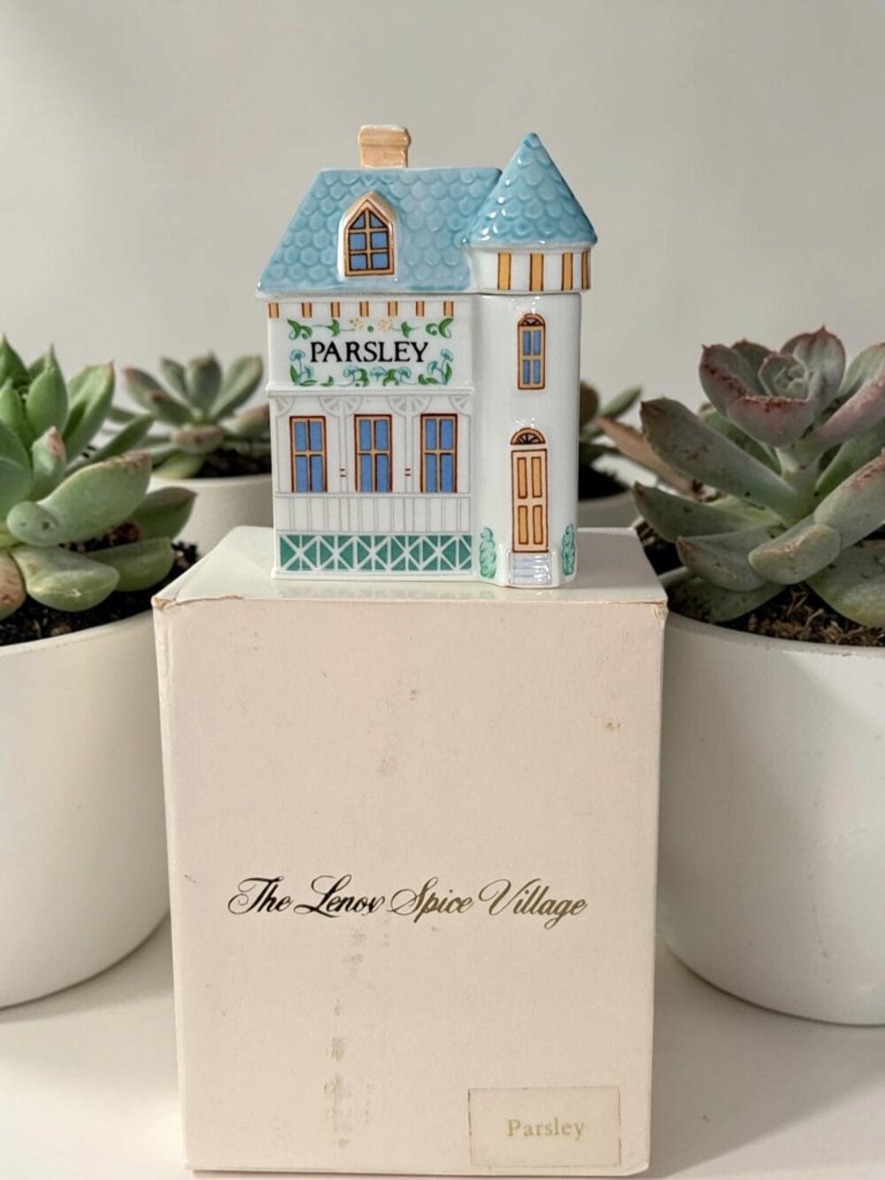 1989 Lenox Spice Village Parsley Vintage Spice Jar Porcelain House Collectible